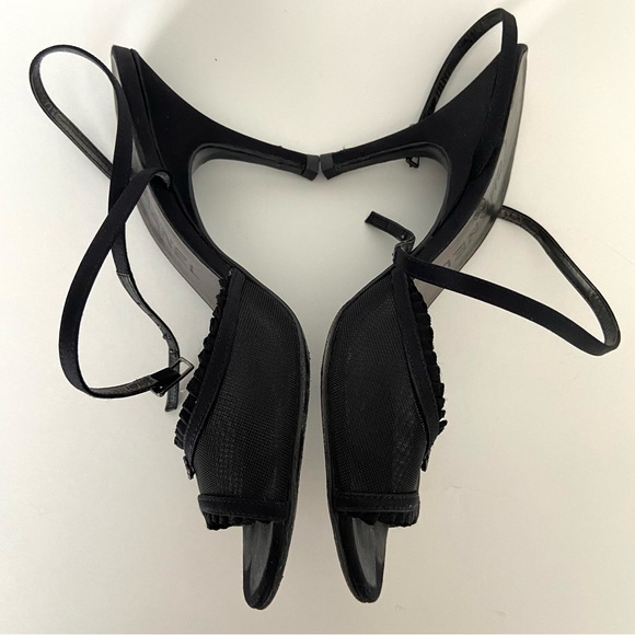 Chanel Black Mesh And Satin CC Open Toe Ankle Strap Heeled Sandals - Picture 6 of 16
